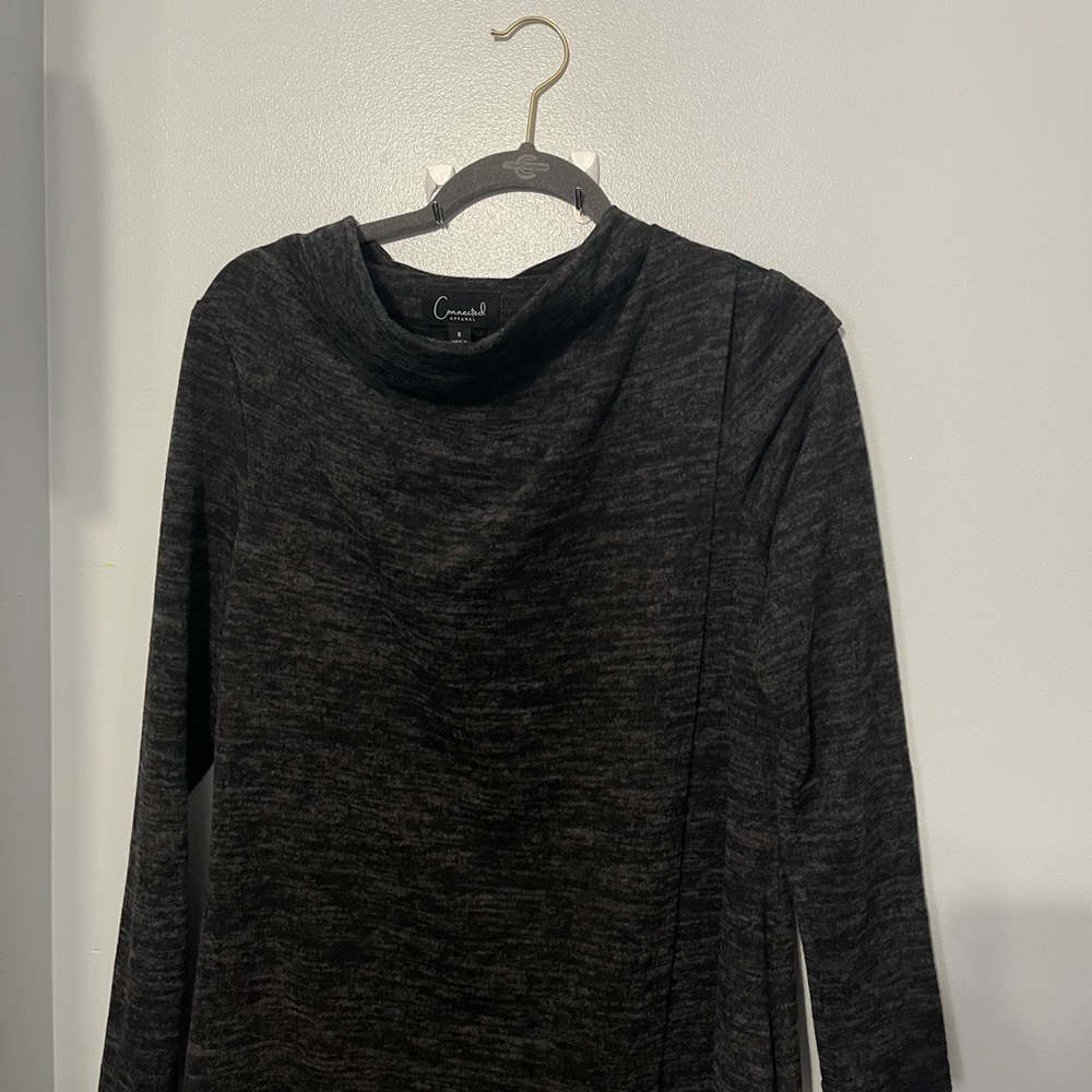 Gray and black patterned high neck dress